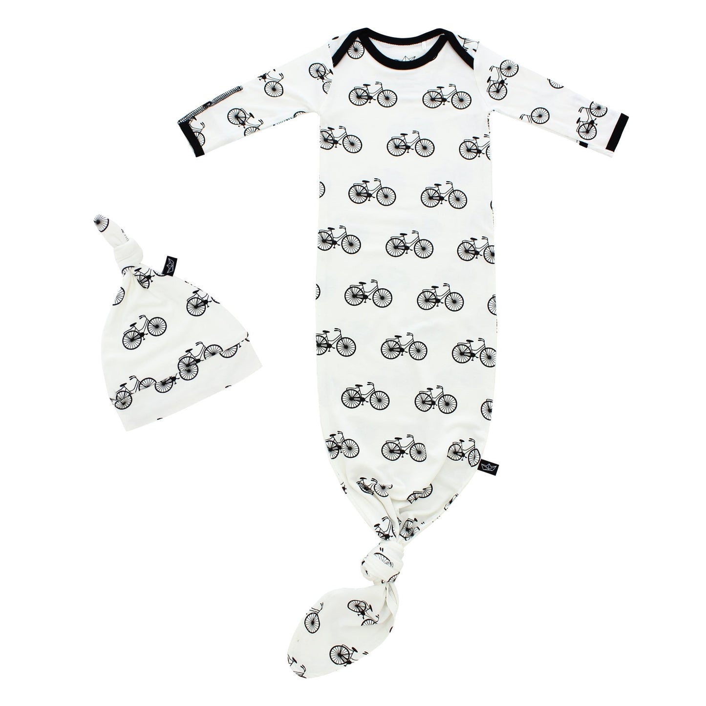 Bikes Bamboo Knotted Newborn Gown + Hat Set - Peregrine Kidswear - Newborn Gown + Hat Sets -