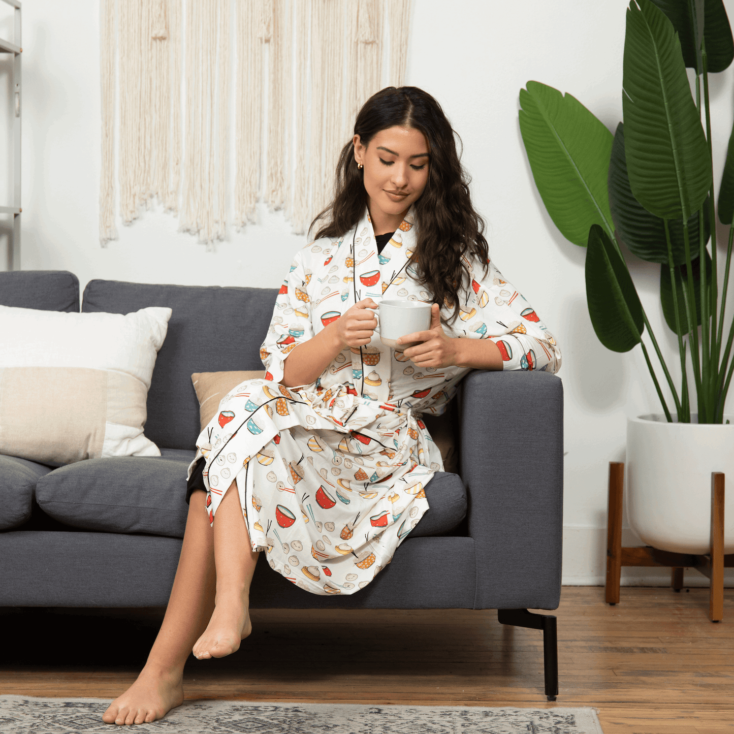 Happy Dumplings Women's Bamboo Robe - Peregrine Kidswear - Mom Robe - S/M