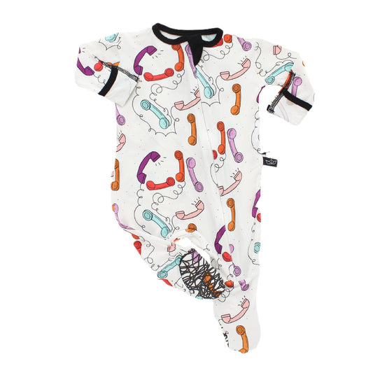 Retro Phones Bamboo Footed Sleeper - Peregrine Kidswear - Footed Sleepers - 0-3M