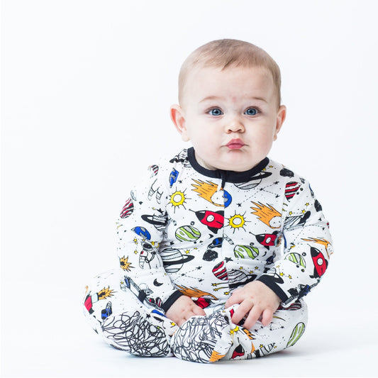 Space Doodle Bamboo Footed Sleeper - Peregrine Kidswear - Footed Sleepers - 0-3M