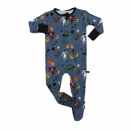 Stormy Space Doodle Bamboo Footed Sleeper - Peregrine Kidswear - Footed Sleepers - 0-3M